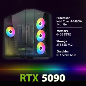 PC Gaming Intel Core i9-14900K Processor, 64GB Ram, 2TB SSD M.2, RTX 5090 32GB